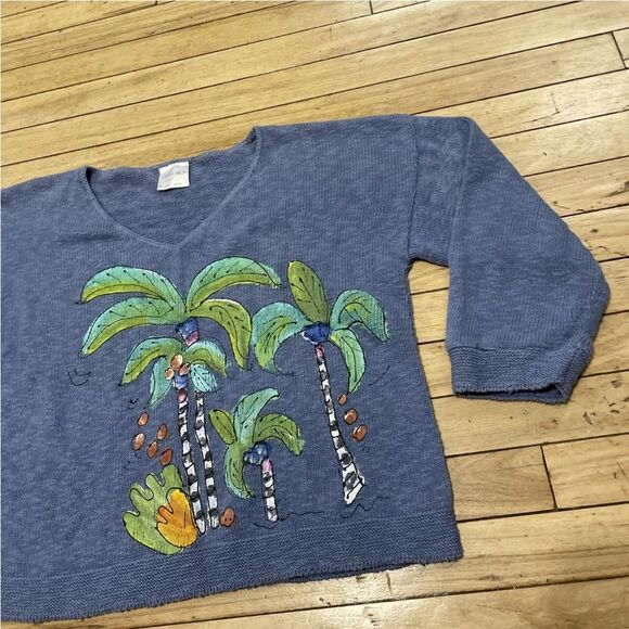 STICKCHICS Crop Knit Sweater Women One Size Made USA Hand Painted Palm Tree Isle - Picture 11 of 16